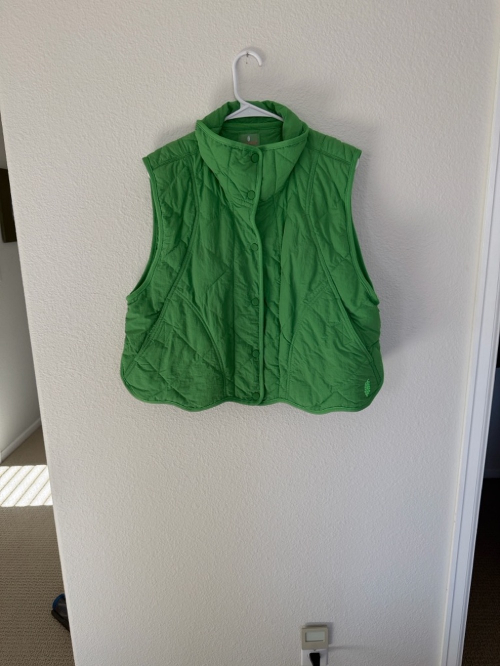 Free People Bright Green Quilted Snap-Front Vest